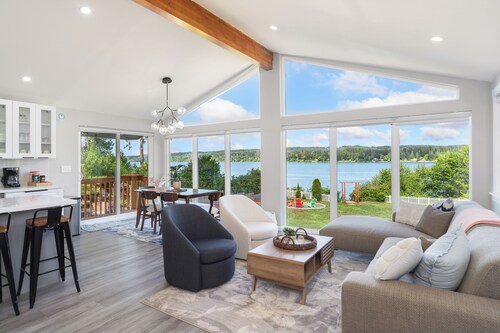 Waterfront Home for 6: Private Beach, Hot Tub, Fire Pit & Game Room