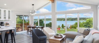 Waterfront Home for 6: Private Beach, Hot Tub, Fire Pit & Game Room