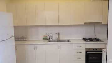 Fridge, oven, stovetop, coffee/tea maker