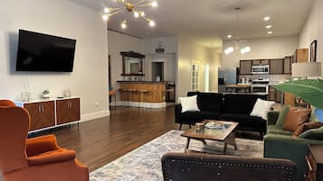 Smart TV, foosball, books, stereo