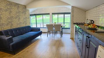 Appartement familial, vue sur la montagne | Aire de séjour | Téléviseur