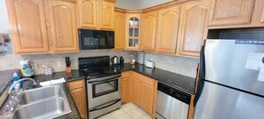 Fridge, microwave, oven, dishwasher