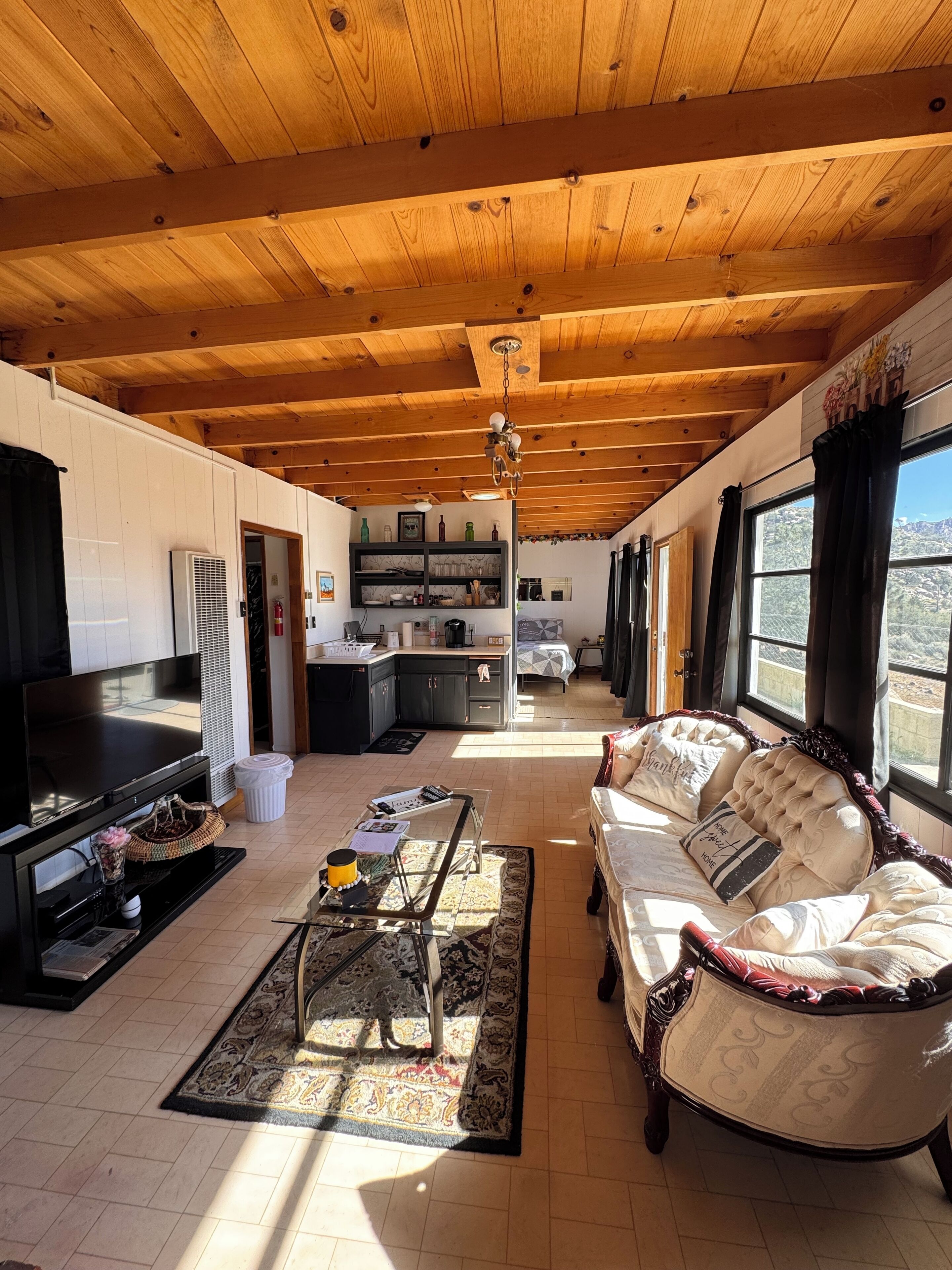 Smart TV, fireplace, DVD player, books