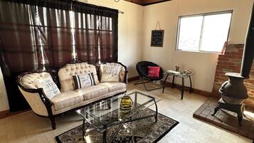 Smart TV, caminetto, lettore DVD, libri