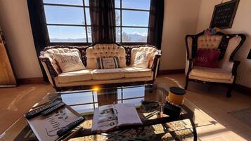 Smart TV, fireplace, DVD player, books