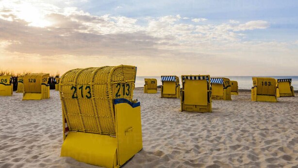 Beach chairs numbered 213 and 270 on a sandy beach. - 1 in House Weser 1 Comfortable Vacation Home (Cuxhaven)