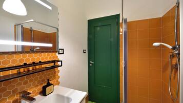 Hair dryer, bidet, towels, soap