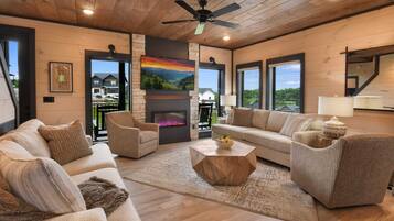 TV, fireplace, video games, stereo