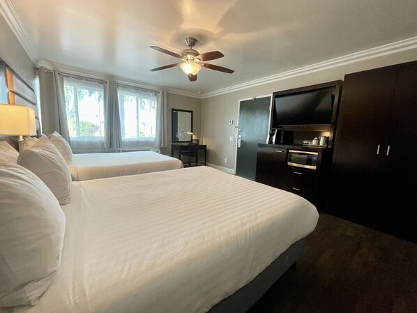 1 bedroom, desk, iron/ironing board, bed sheets