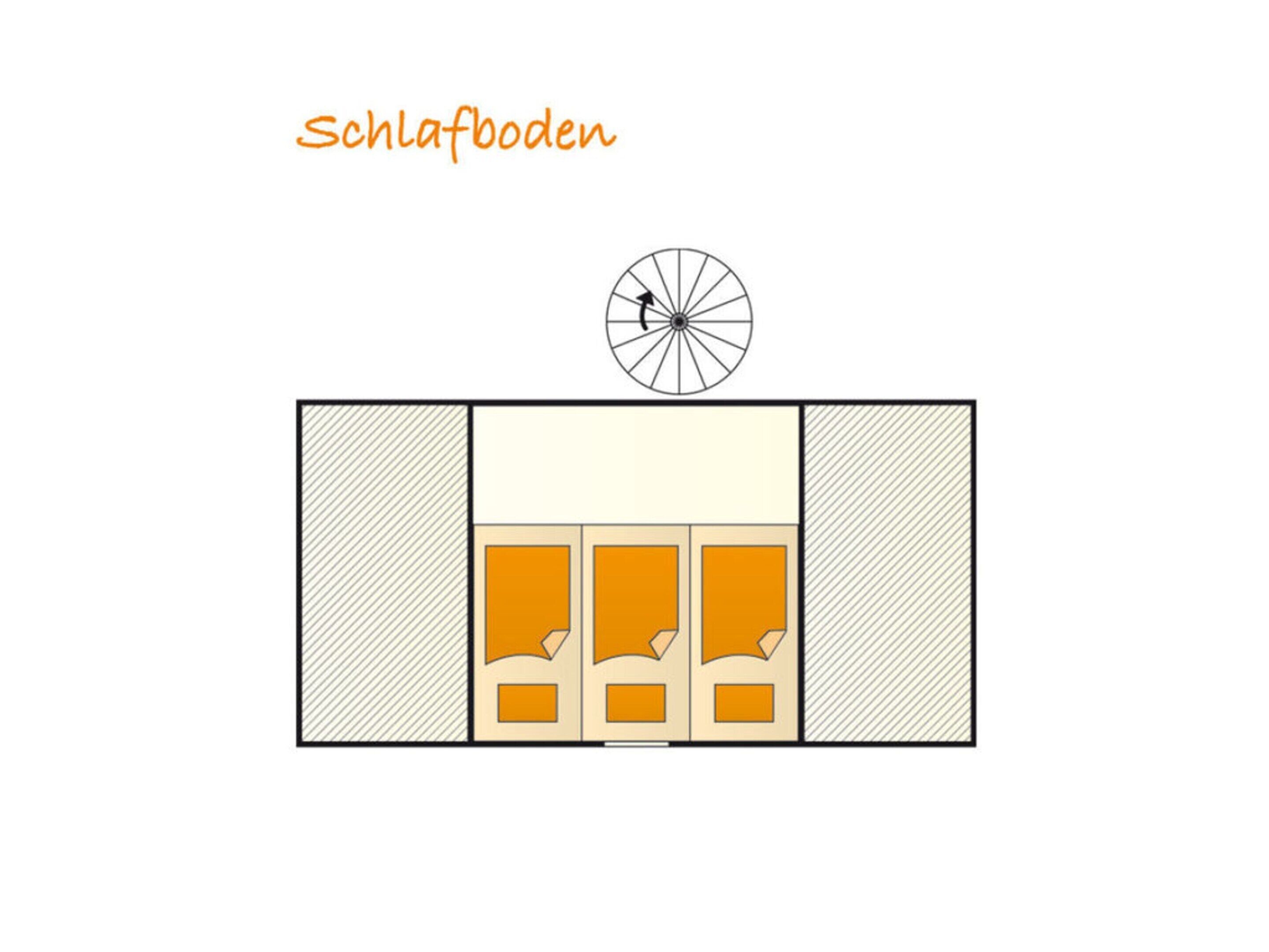 A room layout with three beds and a large window.