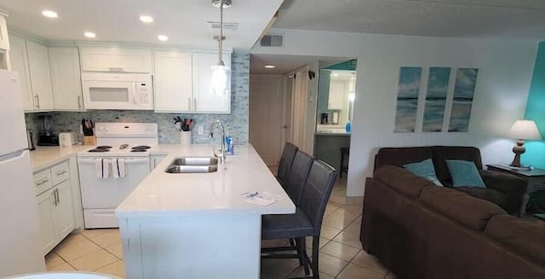 Condo, Multiple Beds, Patio, Pool View (Fiesta Sol #110) | Private kitchen - Max Walkable Location - 1st Floor - 2 Patios (South Padre Island)