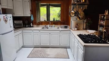 Fridge, oven, stovetop, coffee/tea maker