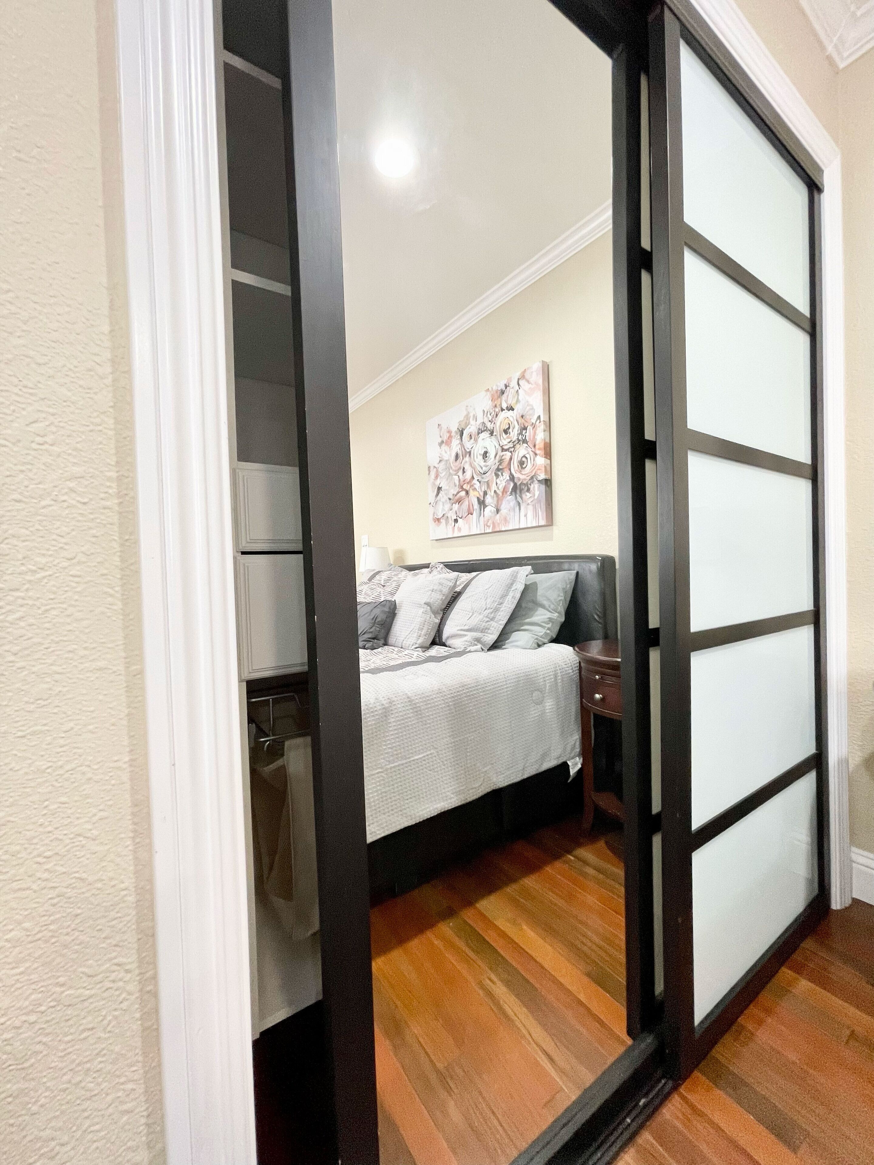 1 bedroom, desk, iron/ironing board, travel cot