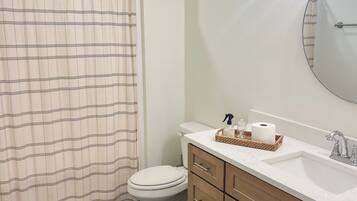 Shower, towels, soap, shampoo