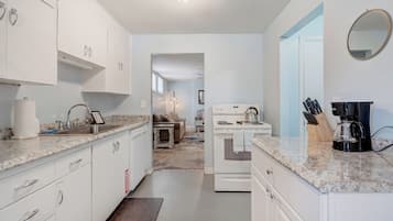 Fridge, microwave, oven, dishwasher