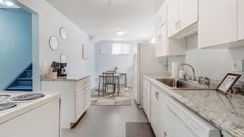 Fridge, microwave, oven, dishwasher