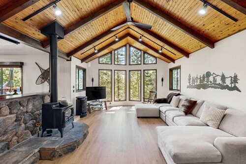 Dog-friendly house with private sauna, hot tub, game room, mountain view, & deck