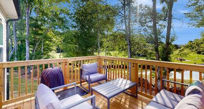 Lakefront retreat with furnished deck, dock, firepit, washer/dryer, & AC