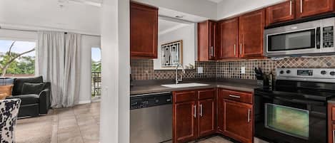 Fridge, microwave, oven, dishwasher
