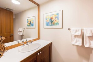 Shower, hair dryer, shampoo