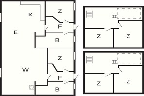 A floor plan with rooms labeled K, E, W, B, and Z. - 14 Person Holiday Home on a Holiday Park in Blavand (Blavand)