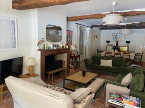TV, fireplace, table tennis