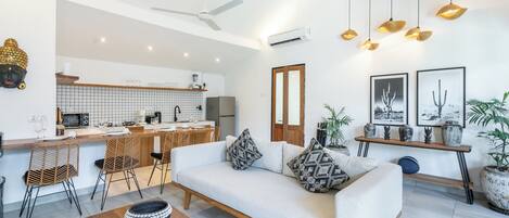Comfort Villa, Pool View | Living area | 30-inch flat-screen TV with cable channels