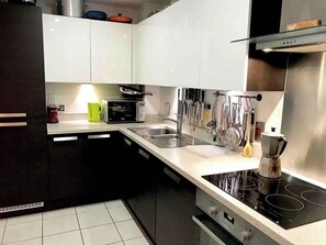 Fridge, microwave, oven, dishwasher