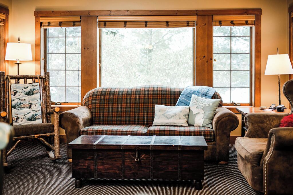 TV, fireplace, books