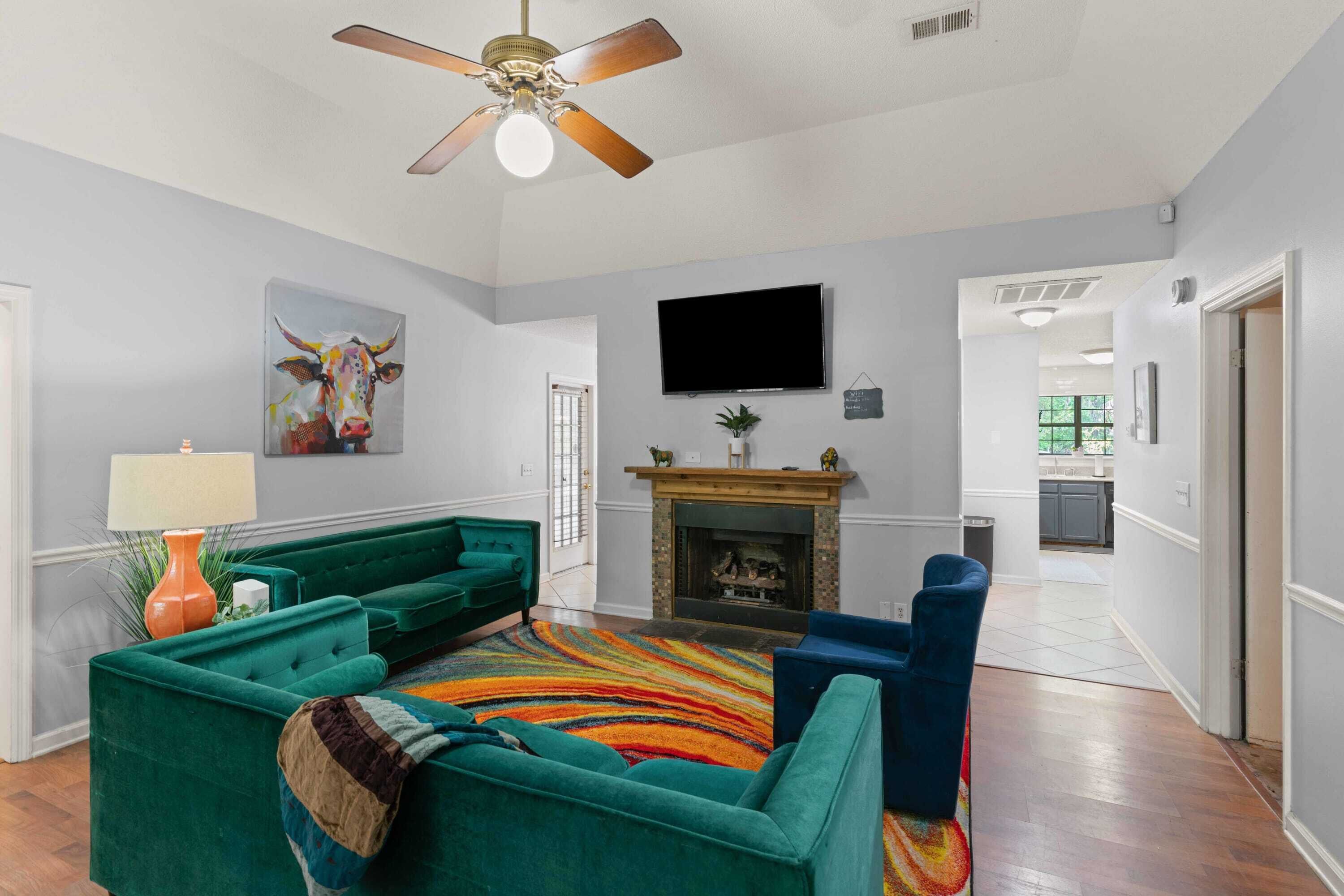 TV, fireplace, video games, offices