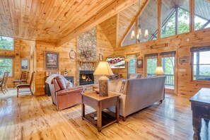 テレビ、暖炉、書庫、書斎 / ワークスペース