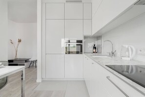 Fridge, microwave, oven, stovetop - Miedziana 16 | Charming Apartment | Parking (Wroclaw)