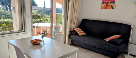 TV, table tennis, books, music library