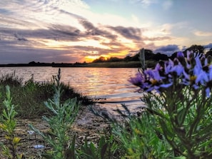 A sunset over a body of water with vegetation in the foreground. - 4 Star Holiday Home in Ronde (Ronde)