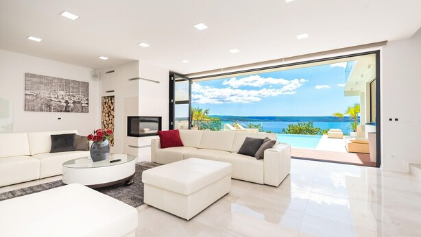 Living area - Luxury Villa With Pool, Wellness and sea View (Jasenice)