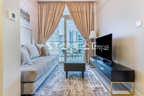 Family Apartment, Balcony | Living area - Staycae Holiday Homes - Reva (Dubai)