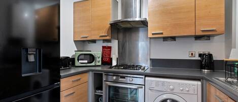 Fridge, microwave, oven, toaster