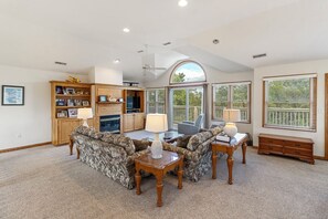 TV, fireplace - Oceanside 6 BR Corolla home with pool & hot tub! (Corolla)