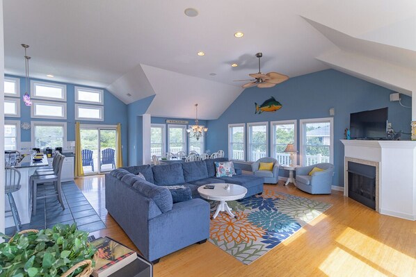 Smart TV, fireplace, DVD player, stereo - Oceanside Corolla home w/ pool & hot tub just 875' to the beach! (Corolla)