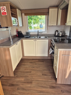 Fridge, microwave, oven, electric kettle