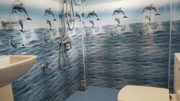 Eco-friendly toiletries, hair dryer, towels, soap