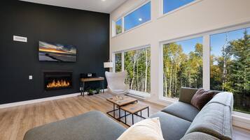 Smart TV, fireplace, stereo