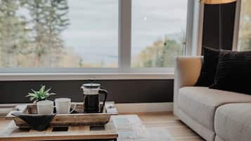 Smart TV, chimenea y estéreo