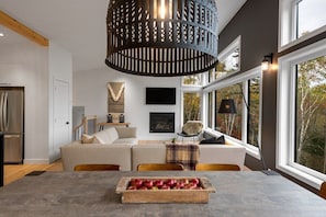 Smart TV, fireplace, stereo