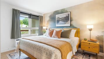 1 bedroom, desk, iron/ironing board, travel crib