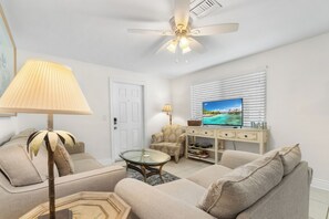 Smart TV, DVD player, books, stereo