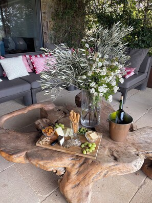 Terrace/patio - EXQUISITE COUNTRY HOUSE ON THE COSTA BRAVA WITH SWIMMING POOL, TENNIS, GYMNASIUM AND EXTENSIVE GROUNDS (Vall-llobrega)