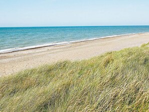 A beach with a sandy shore and grassy dunes. - 4 Person Holiday Home in Frostrup (Frøstrup)