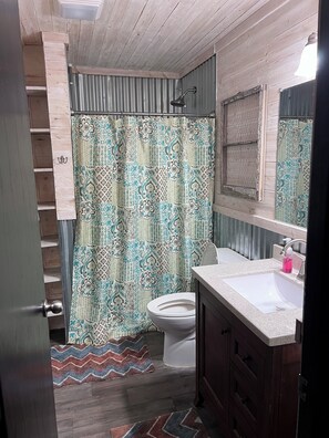 Shower, towels, toilet paper