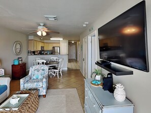Condo (#1006 - No Pets) | Living area | 42-inch flat-screen TV with cable channels - Grand Caribbean by Silver Sands Vacation Rentals (Port Aransas)
